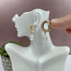 Pearl Gold Colored Drop Dangle Earrings Classic Women Jewelry